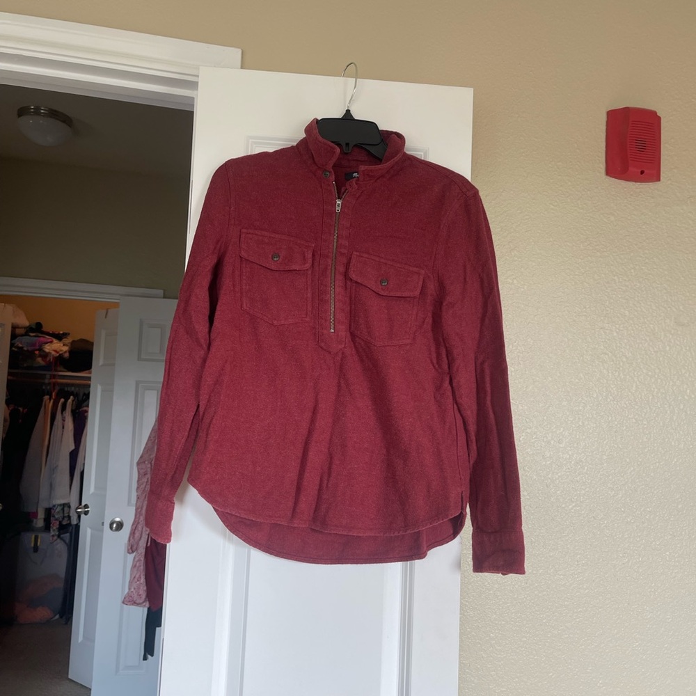 Madewell Red Quarter-Zip Pullover Shirt